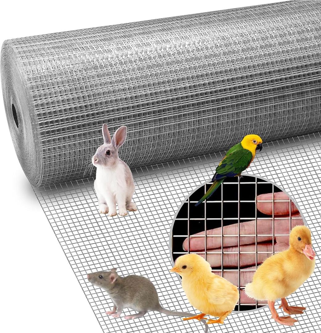 AMAGABELI GARDEN & HOME Hardware Cloth 1/2 inch 48 x 100 ft Galvanized 19 Gauge Chicken Wire Fence Welded Wire Fencing Mesh Roll Gopher Wire Rabbit Wire Snake Fence Poultry Netting Cage Screen JW008 (Silver)
