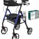 Cosydora Rollator Walkers for Seniors with Seat, 13.6 Lbs Ultra Lightweight Foldable Rolling Walker, 350Lbs Heavy Duty Aluminum, 8" All Terrain Wheels, Dual Adjustable Height, Navy Blue