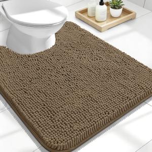 OLANLY Toilet Rugs U-Shaped 24x20, Extra Soft Absorbent Chenille Contour Bathroom Rugs for Toilet, Dry Quickly, Machine Washable, Non-Slip Bath Mat, Tan