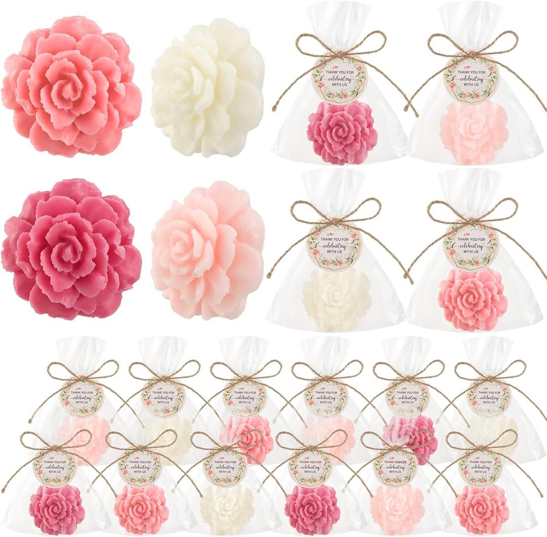 Demissle 20 Sets Baby Shower Favors Handmade Rose Flower Scented Soap Party Favors Gifts for Guests with Thank You Tags for Baby Bridal Shower Wedding Gender Reveal Party (Dark Pink)