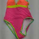 popvil One Piece Swimsuit Women 2025 Neon Color Block Contrast Cross Strap Bathing Suit Modest Cute Swim Suits, M