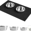 Stainless Steel Dog Bowls with Mat - Non-Slip EVA Rubber Bottom, Food & Water Bowl for Dogs, Cats - Dishwasher Safe (17oz bowl + 11.8*19.6'' mat)