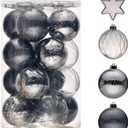Black Christmas Ornaments, 25ct 3.15in Large Clear Plastic Hanging Ornaments for Christmas Tree, Halloween, Party