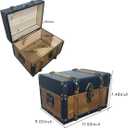 Wooden and leather treasure chest, decorative props storage box, vintage box personalized art lovers storage, souvenir gift jewelry collection Retro Brown, 11.02x9.05x7.48inches