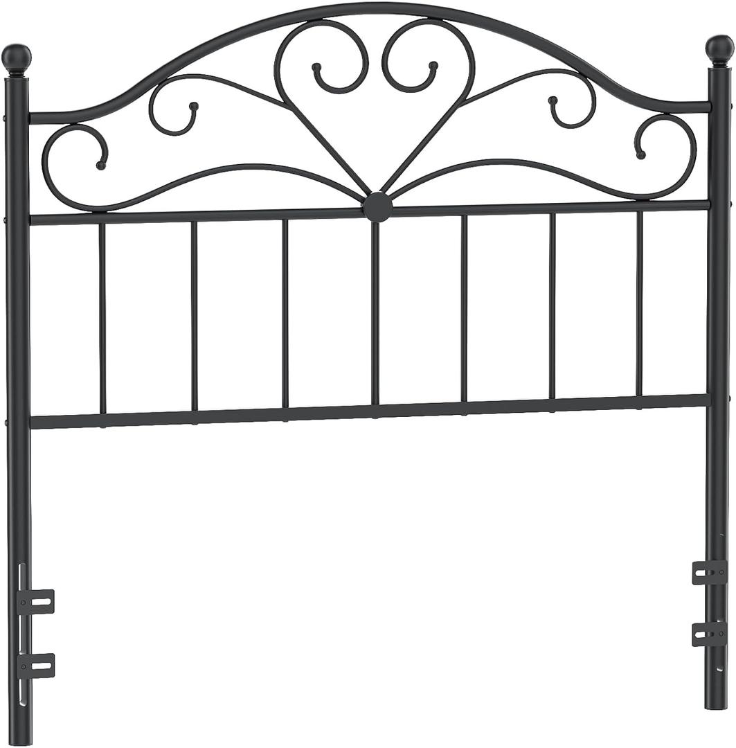 Merronix Vintage Headboard for Full Size Bed Frame, Metal Headboard Only Full Size Freestanding Headboard with Universal Adapters, Height Adjustable, Easy Assembly, Black