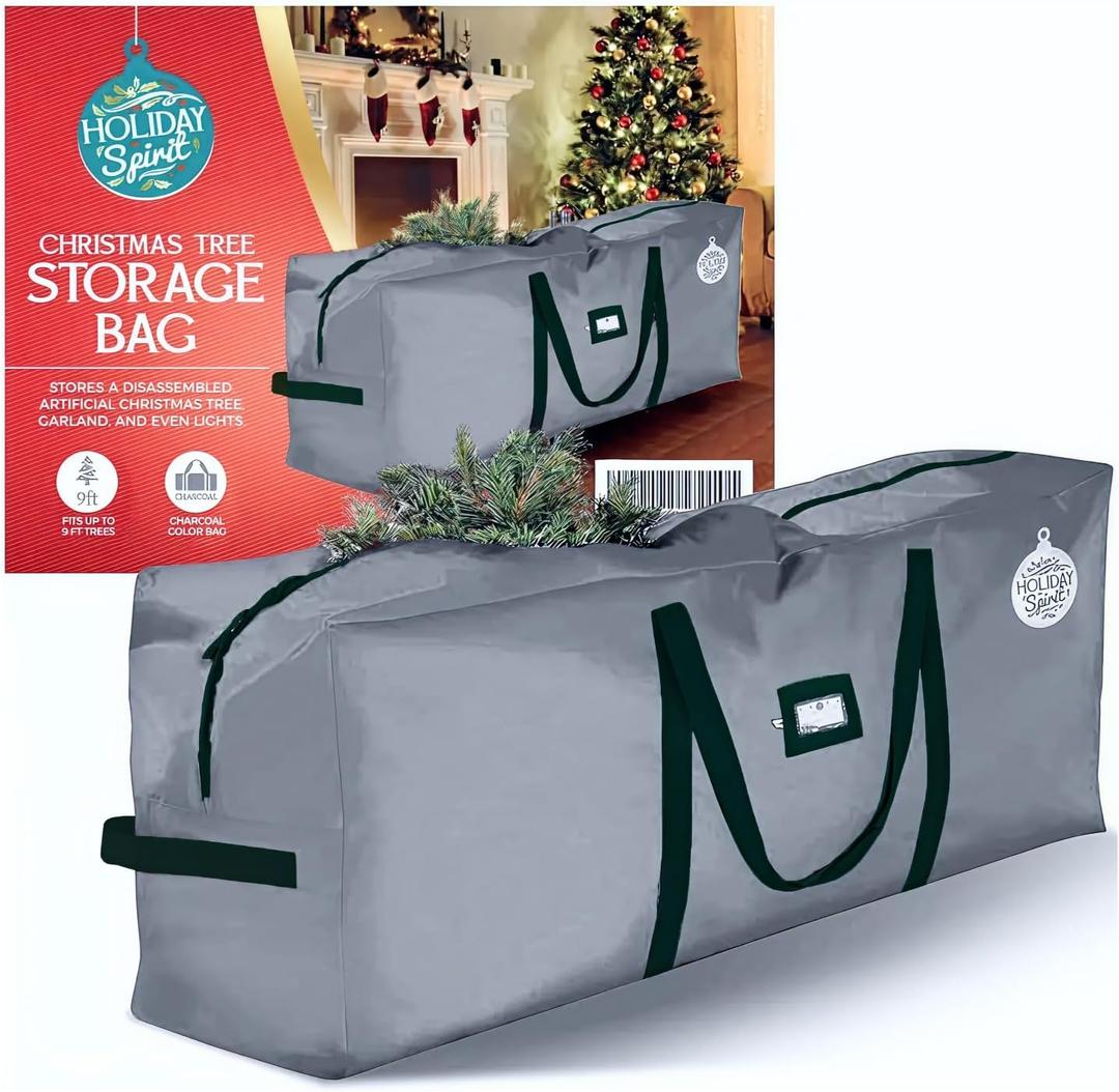 HOLIDAY SPIRIT Christmas Tree Storage Bag - Heavy-Duty Waterproof Christmas Tree Bag with Durable Reinforced Handles and Dual Zippers - Fits 7.5ft Tree, Protects from Dust and Moisture - Charcoal