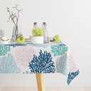 Ocean Tablecloth Coastal Nautical Round Tablecloth Coral Print Ocean Themed Beach Decorative Waterproof Table Covers for Outdoor Dining Room Kitchen Living Room, 60x60 Inches, Navy/Blue/Teal/