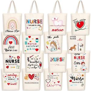 Kolewo4ever 16 Pieces Nurse Appreciation Gifts Nurses Week Gifts Tote Bags Nurse Graduation Retirement Canvas Tote Bags Shopping Bag Shoulder Bag Gift for Women Nurses Supplies