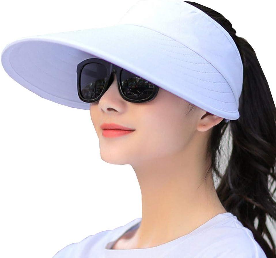 Sun Visor Hats Women Large Brim Summer UV Protection Beach Cap (White)