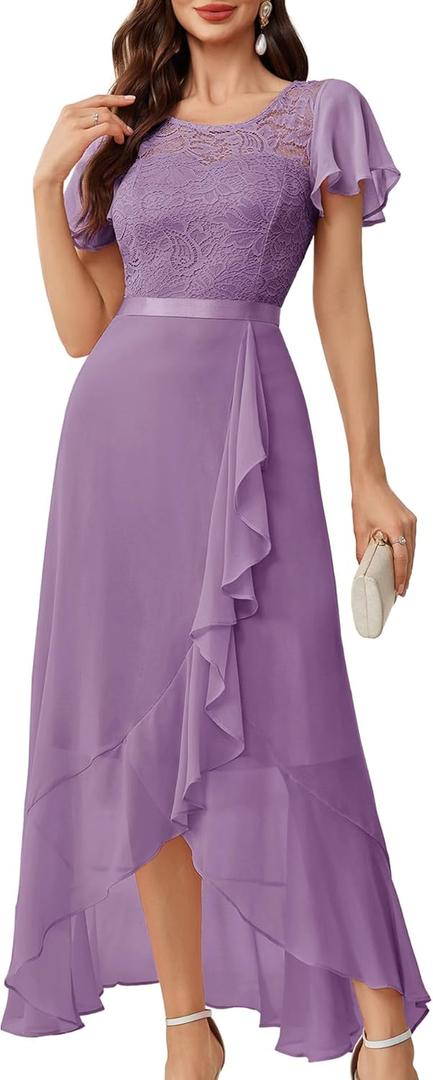 BeryLove Formal Dresses for Women 2025 Wedding Guest with Slit Cocktail Elegant Lace Long Prom Dress (Large, Purple)