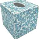 PEMAR Handcrafted Wooden Tissue Box Cover for Small Cube Tissue Boxes Only (Max Inner Size 4.7”) – Capiz Shell Inlay Decorative Tissue Holder for Bathroom, Living Room & Office (Teal Vines)