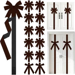 Crowye 14 Pcs Valentine's Day Cabinet Ribbons Bows Include 2 Pcs 14 x 6.6 Ft Large Valentine's Day Door Bows Ribbons Decorations for Party Home Kitchen Gifts Supplies (Brown)