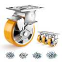 5 Inch Heavy Duty Casters Set of 4, Industrial Locking Casters 5000lbs Load Capacity, Plate Swivel Castor Wheels for Heavy Duty Carts, Workbench, Equipment, Platform Truck (Orange)