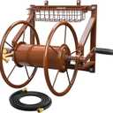 Upgrade Wall Mounted Garden Hose Reel, Holds 135 ft of 5/8-inch Hose, Outdoor Water Hose Holder Winder, Space-Saving Design with Brass Fitting for Yard Lawn (Holds 135ft)