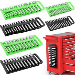 Datanly 6 Pcs Magnetic Socket Organizer Holder Case Rail Rack for 1/2'', 3/8 '', 1/4'' Drive, Securely Holds 152 Sockets (Black,Green)