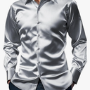 Men's Luxury Shiny Silk Like Satin Button Up Dress Shirts Slim Fit Long Sleeve Nightclub Party Disco Prom Shirts L
