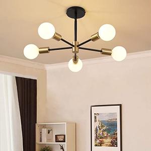 RUIYEY Modern Sputnik Light Fixture,Semi Flush Mount Ceiling Light Black and Gold Mid Century Chandeliers for Bedroom,Dining Room,Kitchen Island,Living Room,Bedroom,Farmhouse