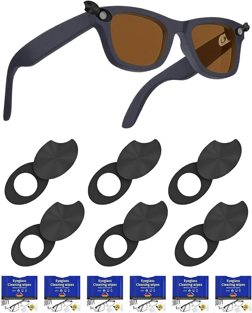 Smart Glasses LED Light Cover for R.ay-B.an Me.ta Accessories, 6PCS Lens Cleaning Papers & 6Pcs Privacy Light Blocker Compatible with Way.farer/Sky.ler/Head.Liner/Oak.Ley Me.ta HS.TN
