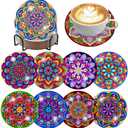 ijbnhd Mandala Diamond Painting Coasters Kit with Holder, DIY Diamond Art Coasters Cork Wooden Pad Board Double Layer is Strong and Wear-Resistant for Beginners Adults Art Craft Supplies Gift 4X4IN