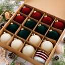 15 Pcs Velvet Christmas Ball Ornaments 3.15 Inch Flocked Christmas Tree Decorations with 10 Yards Velvet Ribbon Red Green Cream Shatterproof Xmas Baubles for Tree Holiday Decor