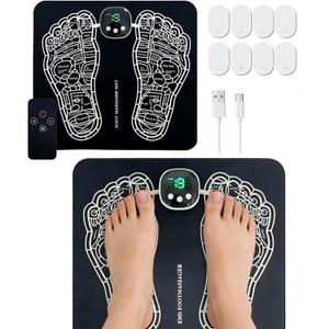 Rechargeable TENS & EMS Foot Stimulator for Pain Relief & Circulation, Cordless Electric Foot Massage Pad with 10 Modes 20 Intensities, LCD Remote Control, Home Use for Women & Men (Black)