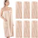 6 Pcs Spa Robe Bath wrap Towels for Women Waffle Spa Wraps with Pocket Adjustable Closure Lightweight Towel Wraps for Bath Shower (Taupe, Medium)
