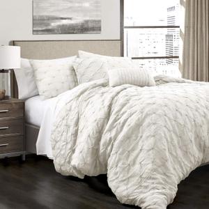 Lush Decor Ravello Pintuck Comforter Set - Luxe 5 Piece Textured Bedding Set - Traditional Glam & Farmhouse Inspired Bedroom Decor - Full/ Queen, White,  Unknown size and design