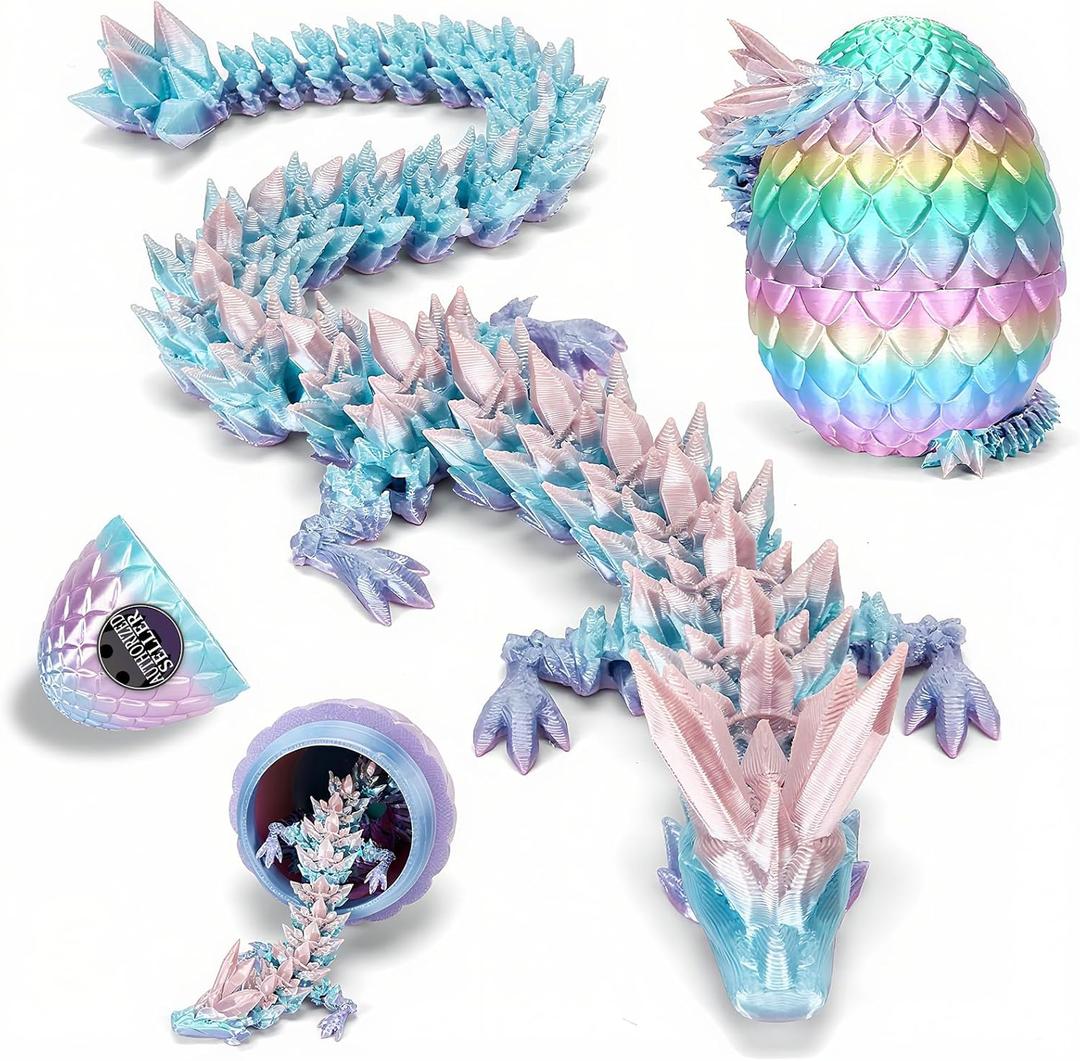 12 in 3D Printed Dragon Egg, Easter Mystery Crystal Dragon Egg Fidget Toys Surprise, Mythical Dragon Eggs with Dragon Inside, Easter Basket Stuffers Filled Easter Eggs for Kids (Rainbow Color)