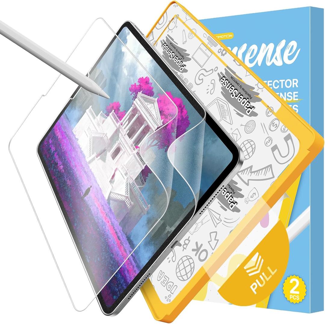 OMOTON PAPERSENSE 2 Pack Paper Screen Protector for iPad Pro 12.9 inch 2022/2021/2020/2018 Release, Anti-glare Matte PET Film with Easy Installation Tray, Draw Like on Paper, Ultra-Responsive