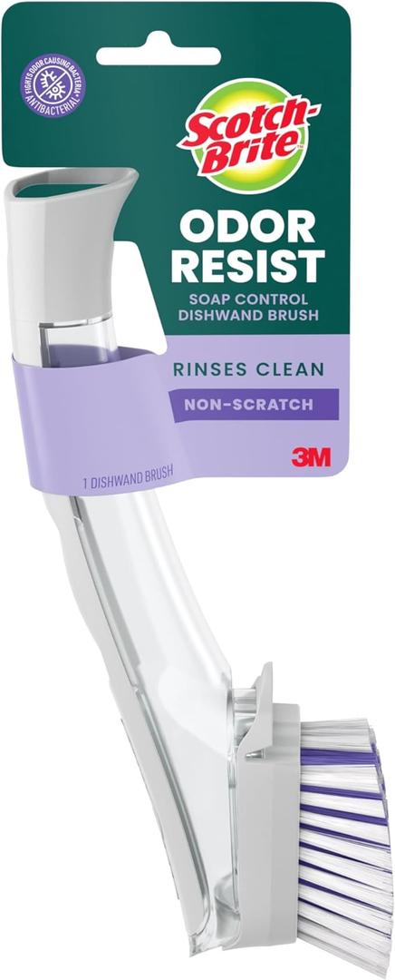ScotchBrite Odor Resist Soap Control Dishwand Brush, NonScratch Cleaning Brush with Scraper, Stands Upright, 1 Pack