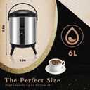 Insulated Drink Dispenser Stainless Steel Hot Water Beverage Dispenser Coffee Urns Hot and Cold Drink Holder with Pump Spigot for Party Tea, Milk, Water(1.59 Gallon/ 6 L)