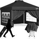 GVDV 10x10 Pop Up Canopy Tent with 4 Sidewalls, Beach Tent with One Push Setup, Outdoor Sun Shade for Events, Parties, Camping - Gazebo with Wheelbag, Black, CP23 B