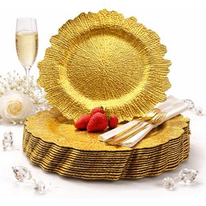 Gold Charger Plates bulk 50, Reef Gold Chargers for Dinner Plate, Round Plastic Table Chargers for Thanksgiving, Christmas,Mothers Day,Wedding (50), 13inch
