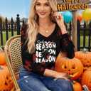 Halloween Shirt Women: Halloween Ghost Vneck Tshirts Fall Tees Skeleton T Shirt Witch Long Sleeve Tops (Large)