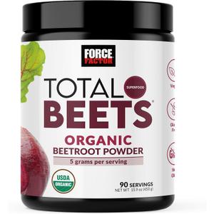 Force Factor Total Beets Organic Beetroot Powder Superfood to Boost Daily Nutrition, USDA Organic, Vegan, Gluten-Free, and Non-GMO Beet Supplement, Unflavored, 90 Servings (EXP 05/31/27)