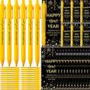 48 Sets Happy New Year Gifts Bulk Include Inspirational Plastic Ballpoint Pen Happy New Year Bookmark Greeting Card with Tie for Team Employee Coworker 2026 Lunar Eve Party Favor