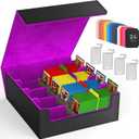 Trading Card Storage Box, 3200+ MTG Card Storage, 4 Row TCG Card Organizer Box with 24 Colorful Dividers and 4 Stands, PKM Bulk Storage, Deck Case Holder Fits for YuGiOh, Game Cards (Black Purple)
