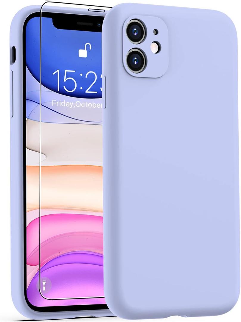 DEENAKIN Compatible with iPhone 11 Case with Screen Protector - Silky Silicone - Enhanced Camera Cover - 16ft Drop Tested - Slim Fit Protective Phone Case for Women Girls 6.1" - Lavender Purple (Lavender Purple)