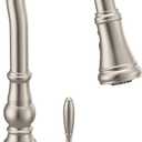 Moen Weymouth Spot Resist Stainless Shepherd's Hook Pulldown Kitchen Faucet Featuring Metal Wand with Power Boost, S73004SRS