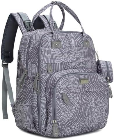 BabbleRoo Diaper Bag Backpack - Baby Essentials, Travel Essentials Baby Bag with Changing Pad, Stroller Straps & Pacifier Case - Unisex, Gray Swirls