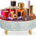 Honeydak Bling Perfume Makeup Organizer Rhinestone Bathroom Organizers and Storage 360 Rotating Makeup Organizer for Countertop Women Girls Essentials(White,Rhinestone)