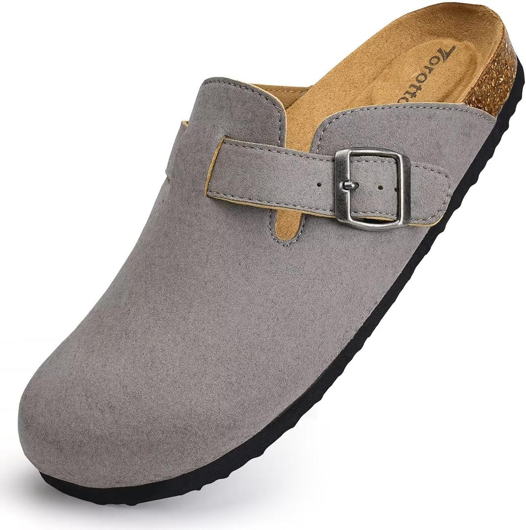 Torotto Womens Clogs Cork Footbed Suede Slippers Arch Support Potato Shoes with Adjustable Buckle