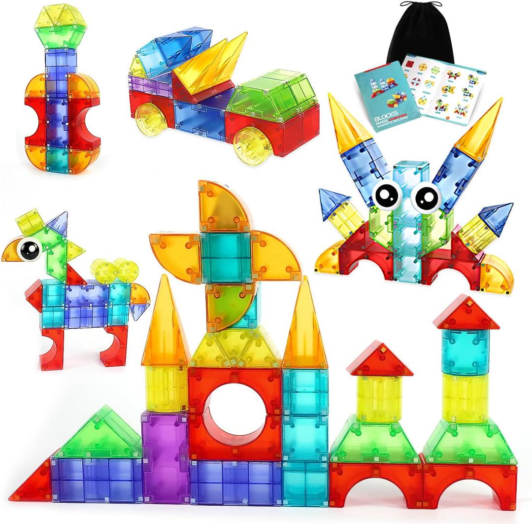 62PCS Magnetic Blocks for Toddlers Toys, 3D Translucent Magnet Building Cubes Set, Toddler Toys Games Sensory Toys for Toddlers Magnetic Blocks for Kids Age 3-5 4-8