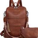 PU Leather Backpack Purse for Women, Multipurpose Design Shoulder Bag Handbags Convertible Fashion Travel bag with Wristlet (Dark Brown)