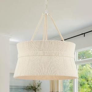 20" Hand Woven Rattan Chandelier Coastal Boho Pendant Light for Kitchen Island Dining Living Room, UL Listed