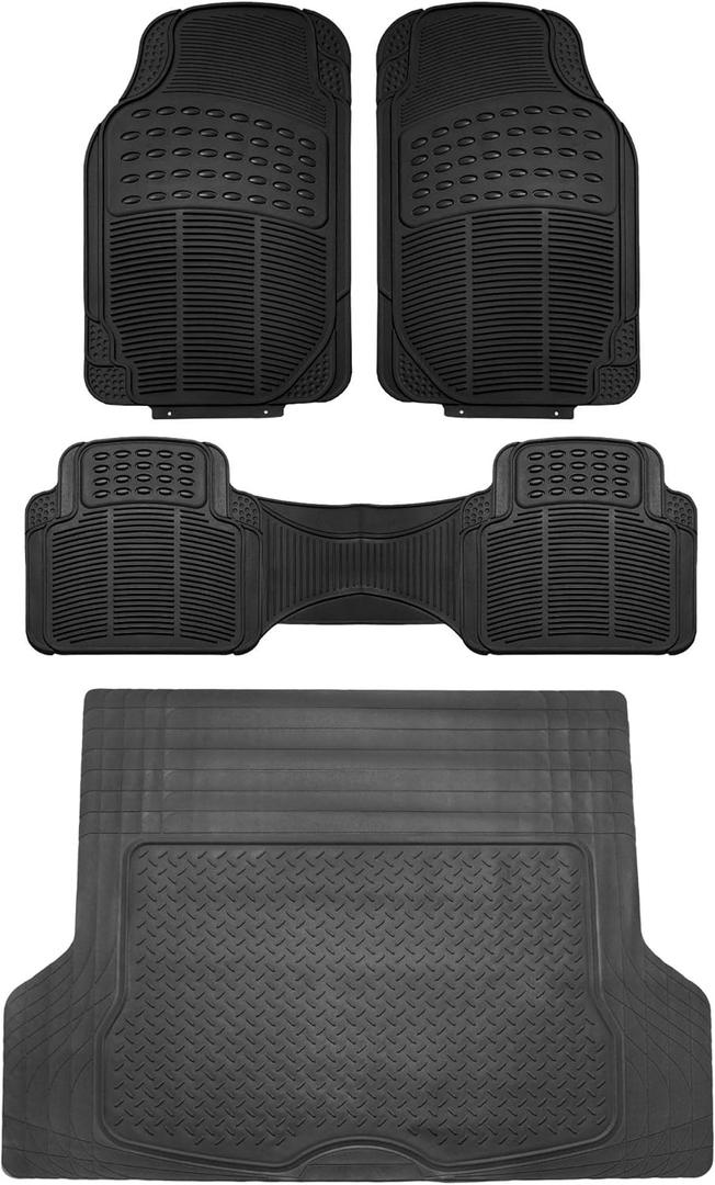 FH Group Climaproof Trimmable Non-Slip Vinyl Floor Mats Full Set - Universal Fit for Cars Trucks and SUVs (Black) F11306 + F16400
