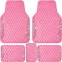 CAR PASS Bling Leather Car Mats Shining Diamond Floor Mats Crystal Rhinestones Sparkly Glitter Carpet Anti-Slip Waterproof Pad Universal Fit for Automotive SUV, Sedan, Van, 5pcs for Girl Women Pink (Front And Rear[5PCS])