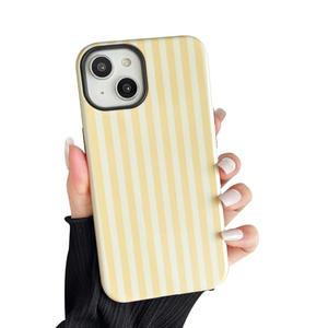 CHEDEMK Compatible with iPhone 14/15 Plus Case, Cute Fashion Aesthetic Striped Pattern Cover for Women, Shockproof Soft TPU and Hard PC Protective Phone Case for iPhone 14/15 Plus 6.7"- Yellow