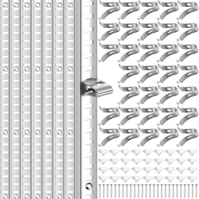 14 Packs 17.5 Inch Metal Pilaster Shelf Bracket Rails with 36 Adjustable Clips & Mount Screws - for Cabinet/Wall Shelving/Closet Storage (Black)