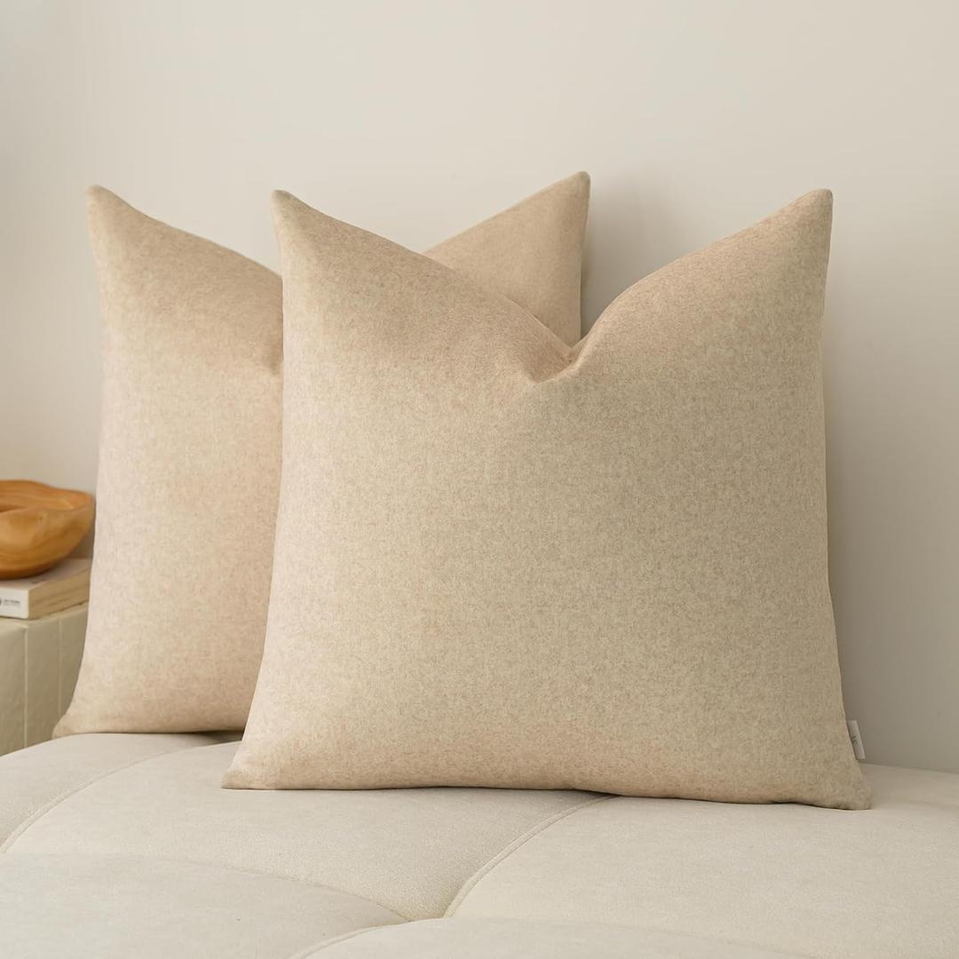 a moment Pack of 2 Beige Stain-Resistant Throw Pillow Covers Pet-Friendly Pillowcases Cushion Covers for Sofa Couch Bed Outdoor Waterproof 20x20 Inch